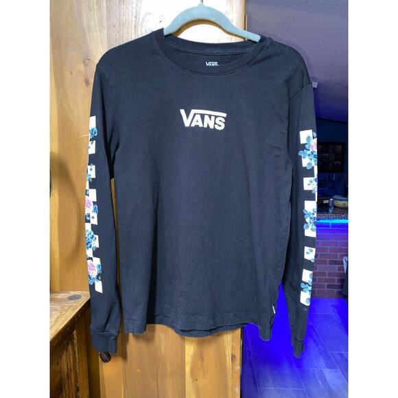 Vans Long Sleeve Black Shirt Floral arms Tee Crew Neck Size Small - Picture 1 of 8